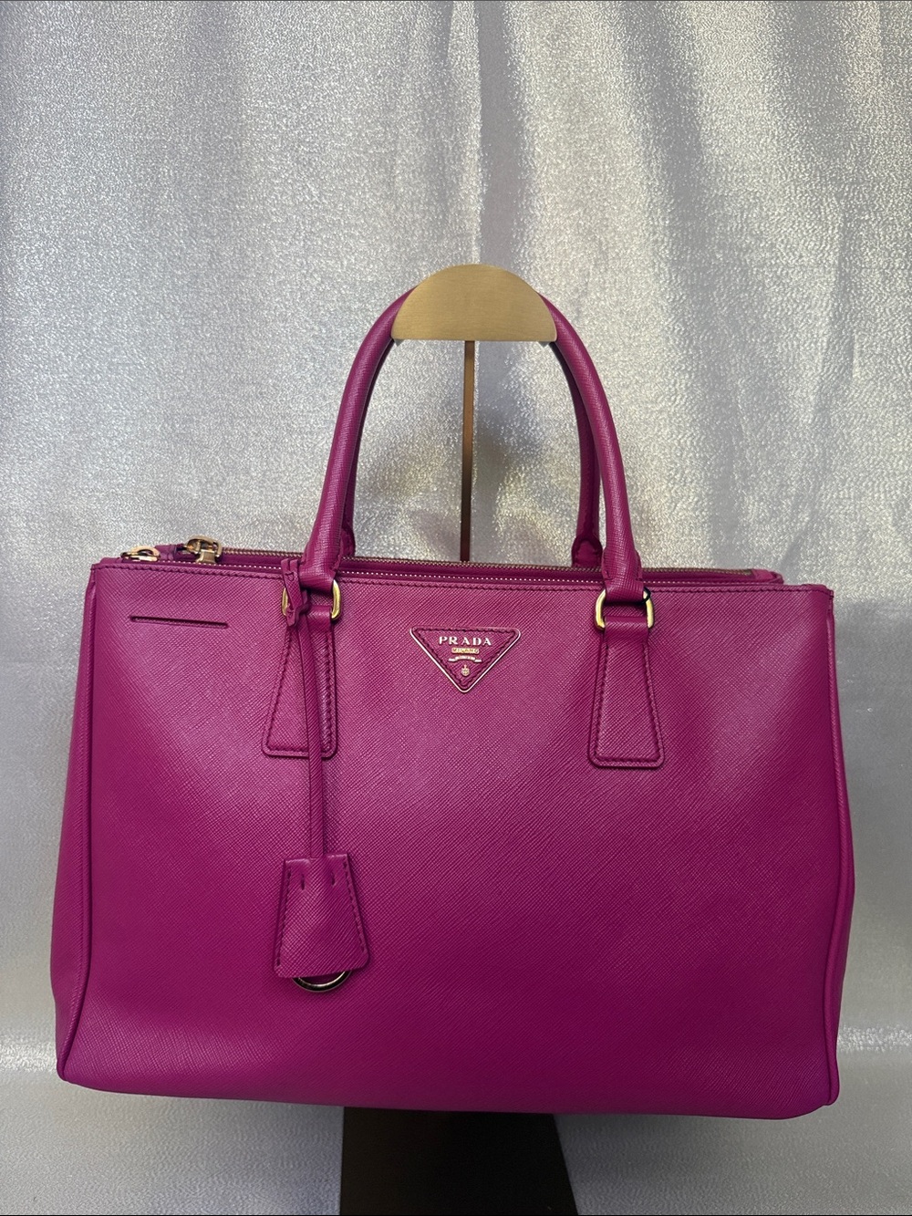 Prada Magenta Pink Saffiano Satchel with Gold Hardware